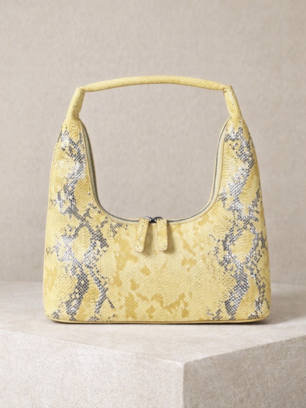 8 Other Reasons Yellow Snake-Print Shoulder Hobo Bag